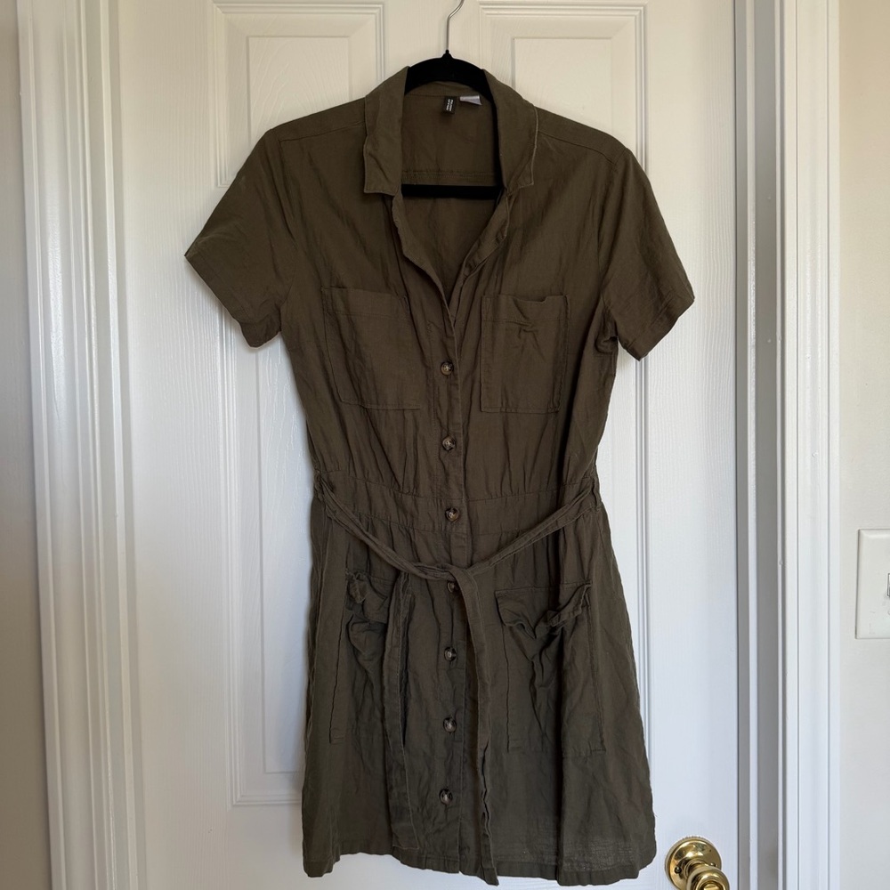 H&M Green 100% Cotton Button Front Dress Size Medium